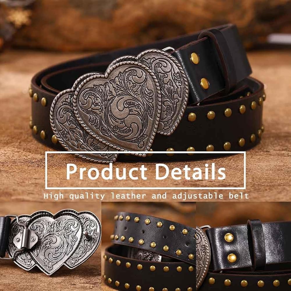 小物 open heart cow leather belt Bounzhi Women Western Belts Heart Buckle Cowgirls Belt